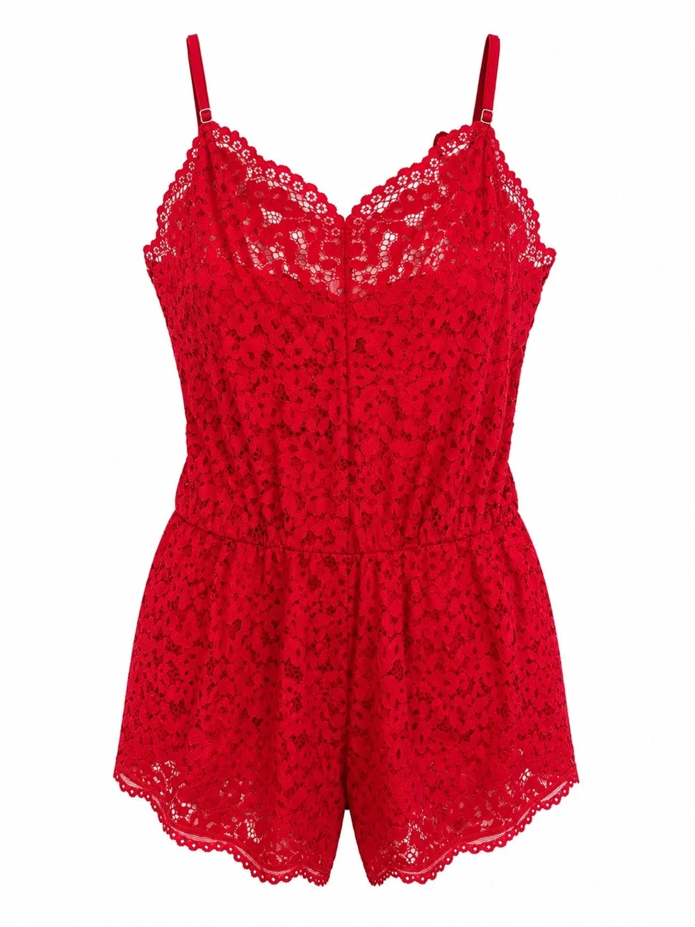 Victoria’s Secret Red Lace Romper Floral Lingerie Teddy Babydoll Medium